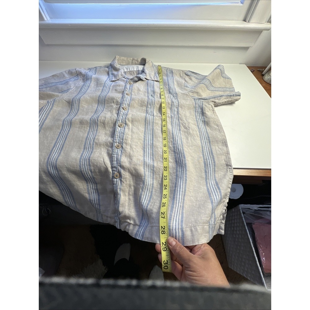 Cremieux Collection Linen Shirt XL Short Sleeve Button Down Blue Gray Striped - Picture 6 of 6